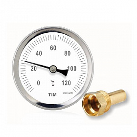 Термометр TIM Dn 63 мм, гильза 50 мм 1/2", 0...120°С